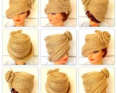 Womens Crochet Hat - Beige Crochet Cloche Hat Crochet Flower Made Acrylic Yarn - Fall Accessories Flatters All Head Sizes Spring Fashion