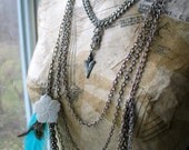 long mixed chain necklace with arrow rhinestones feather shell flower