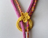 Crochet Lariat Necklace Fuchsia Orange Yellow
