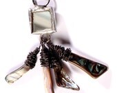 Dangle Necklace Abalone Shells Bohemian Jewelry - square mirror Pendant, witchy Magical Gypsy Fortune Teller Charm unique OOAK