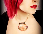 Shell Necklace Mermaid  - Bohemian Jewelry large chunky orange beach shell purple barnacle Pendant Strange Pirate Treasures unique OOAK