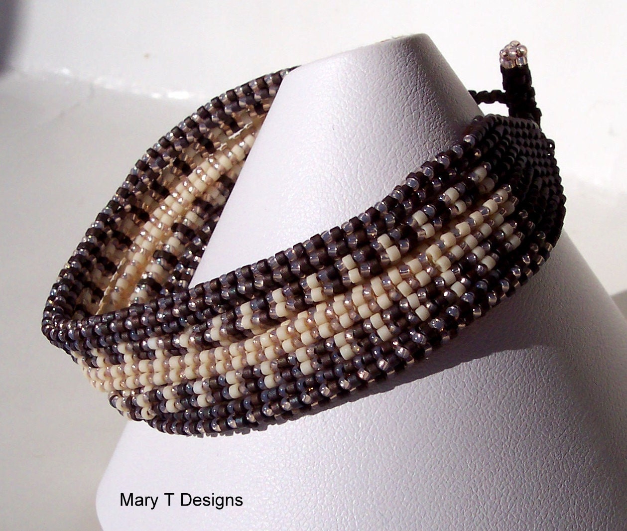 A Nest for Your Wrist ... Brown and Tan Beadwoven Bracelet
