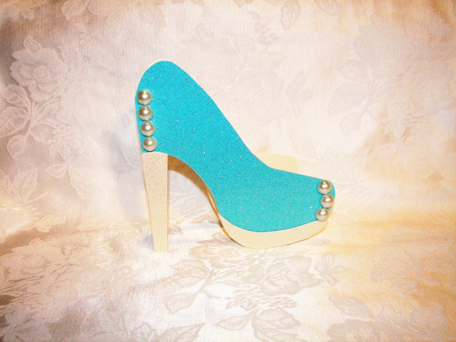 Blue and Cream Glitter High Heel Shoe Card