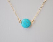 Turquoise Pebble Necklace - blue round stone gold filled necklace - simple modern jewelry - adencreations