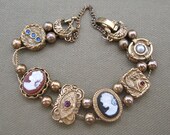 Victorian Theme Vintage Slide Bracelet Cameo Rhinestone