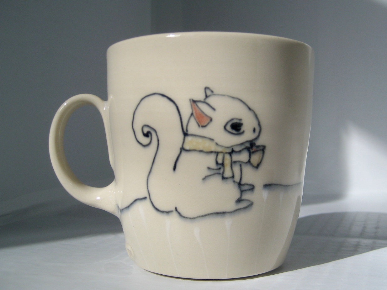 Handmade Coffee Cup- Squirrel and Acorns