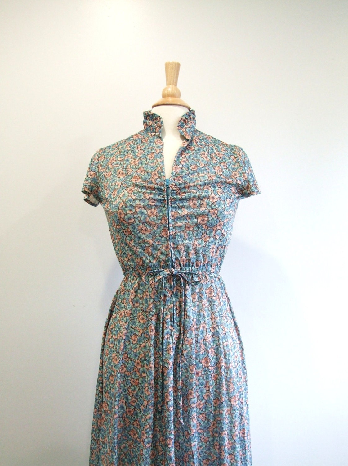 Vintage Floral Dress Shirtwaist Dress Summer Dress - S
