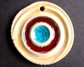 Large Funky Ceramic pendant in Red and Turquoise Stripes Stoneware clay Handmade Ceramic