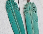 turquoise leather feather earrings