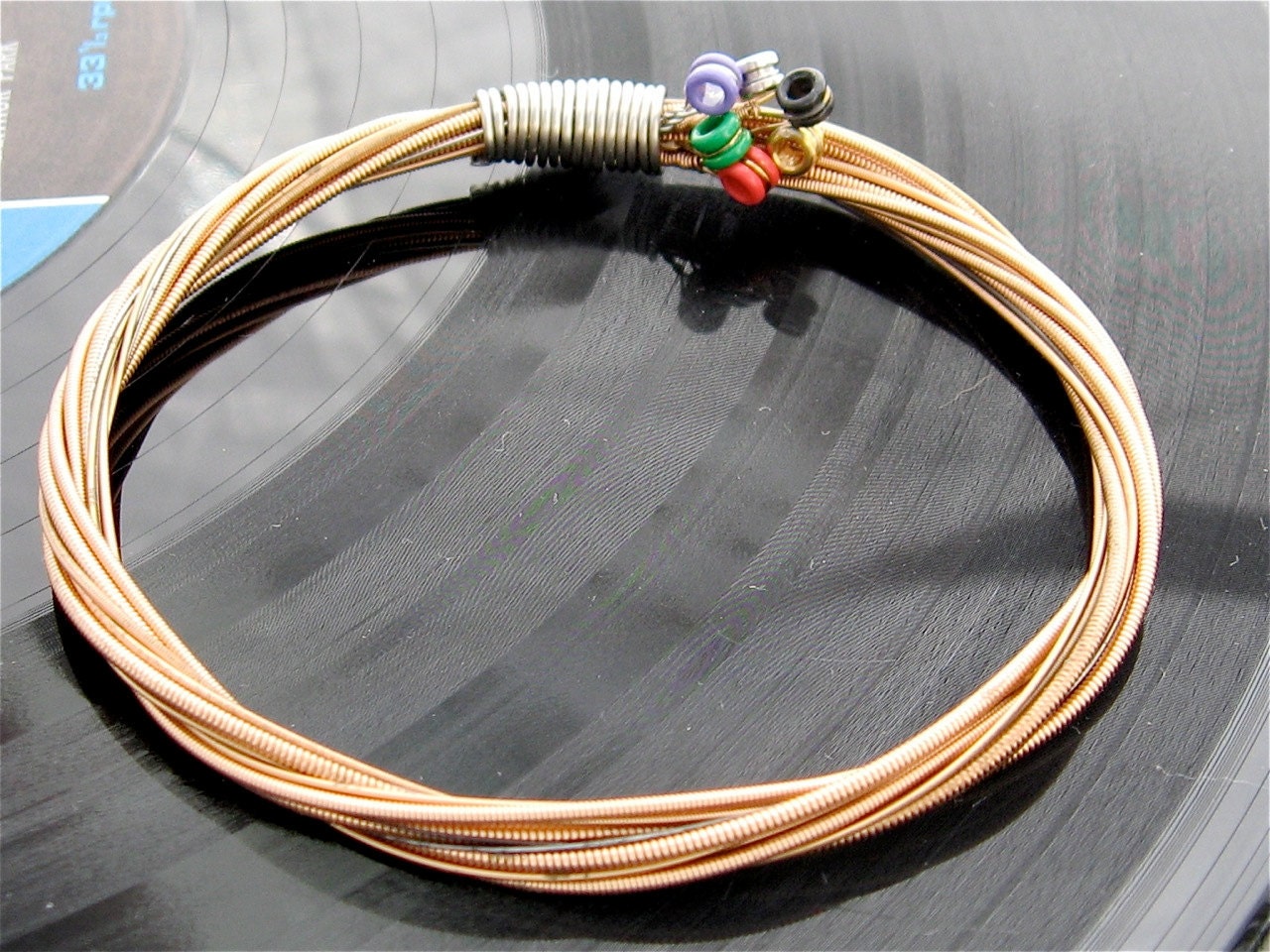 Acoustic Guitar String Bracelet bronze colored with colored ball ends attached SMALL free shipping to US