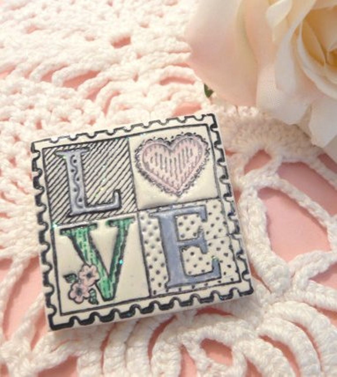 Love Pin Valentines Day Brooch - handmade polymer clay jewelry