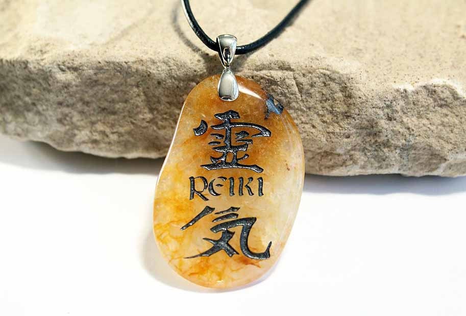 Reiki - Life Energy - Engraved Stone Jewelry Pendant - Citrine
