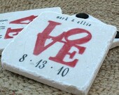 Personalized Coasters, Red Love Statue Tile Coasters, Set of 4