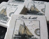 Collage Sailboat at Sea Tile Coasters, Set of 4