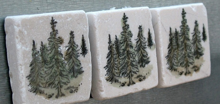 Northwoods Tree Tile Magnets, Set of 3