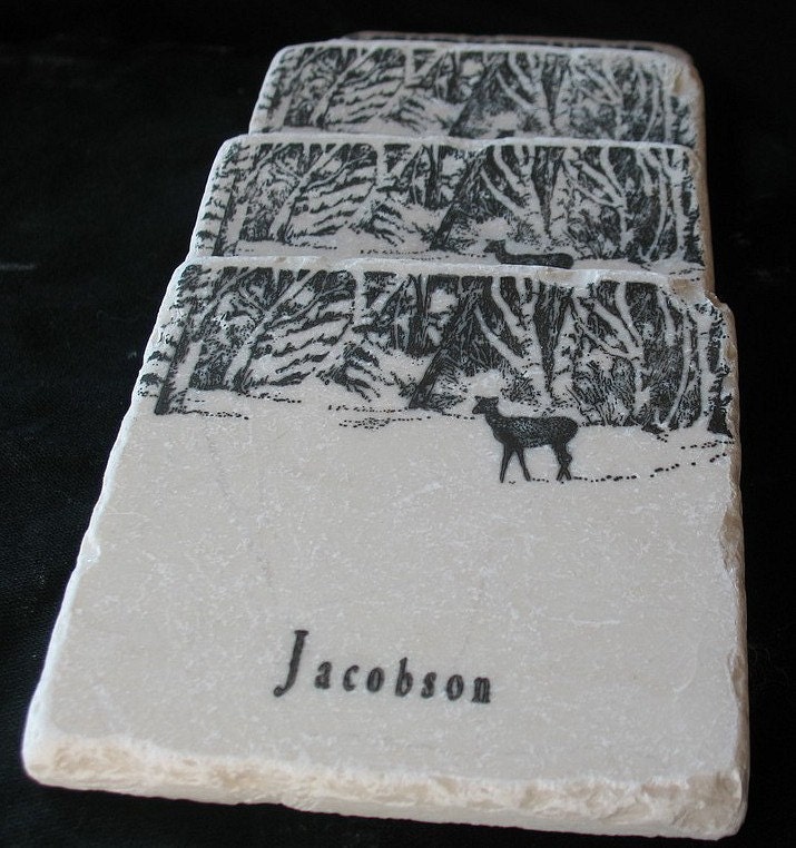 Personalized Winter Morning Tile Coasters, Set of 4
