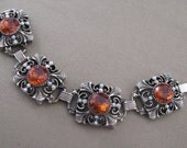 Vintage Chunky Rhinestone Bracelet Topaz Amber