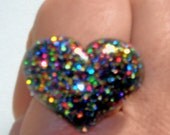 Multi-colored glitter cute heart ring