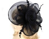 large black hair clip flower feather fascinator mesh fancy hat for wedding party ball