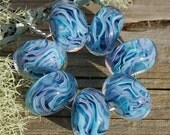 Cool Blues - Set of 7 Encased Lampwork Beads - Dan O Beads