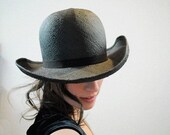 Black Straw Hat Round Top Bowler Ribbon