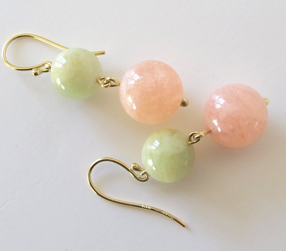 Spring Pastel Green Beryl and Morganite 18k Earrings