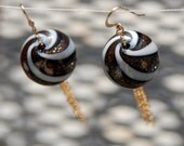Float Blown Glass Earrings - Black and Gold and White
