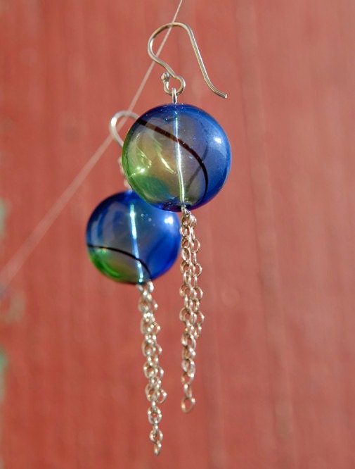 Blue and Green Glass Float Earrings