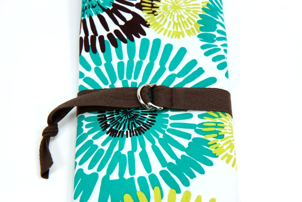 SHORT dpn or circular Knitting Needle Case Organizer - Cote Dazur - 24 brown pockets