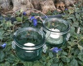 4 Hanging Light Green Glass Lamp Candle Lantern - Wedding Decor, Outdoor Dinner Party Holidays, Lum