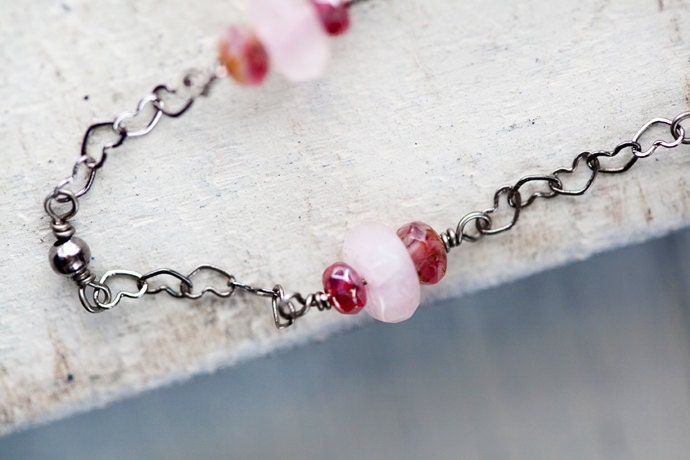 Pink Heart Bracelet sweetheart valentines day quartz raspberry pale pink
