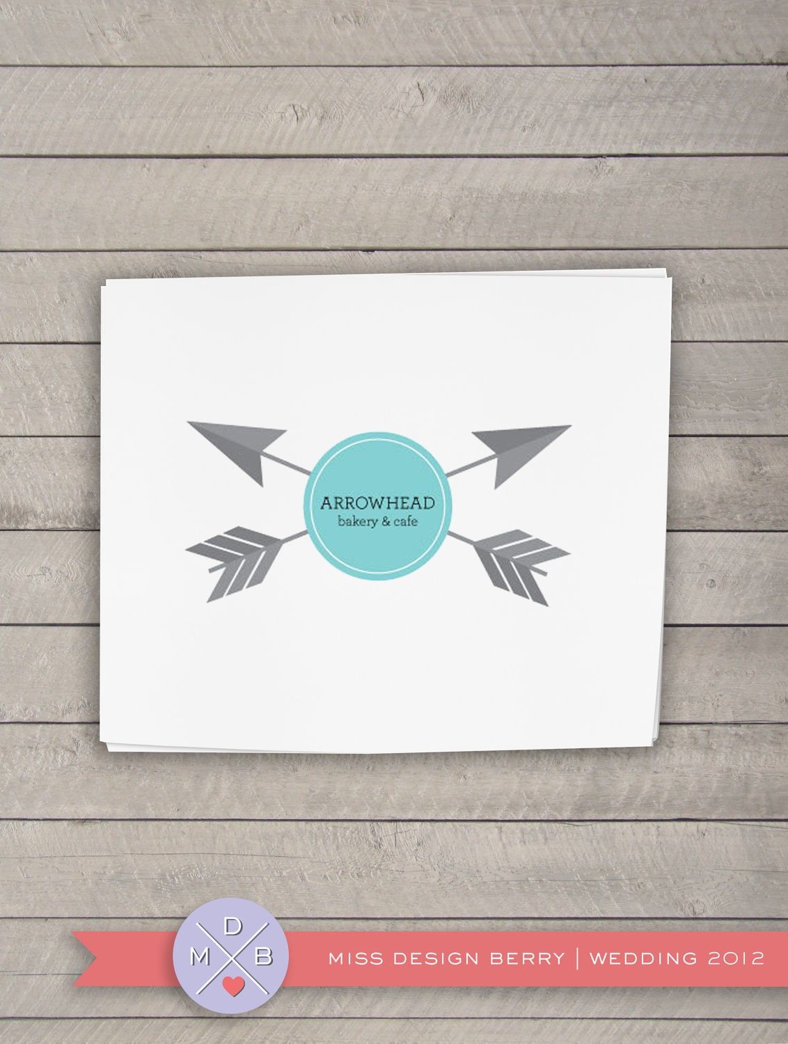 Premade Logo Design and Business Card - turquoise arrow graphic