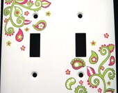 Hot Pink & Lime Green Paisley Design DOUBLE - METAL Switchplate Cover