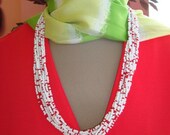 Fun Vintage Red and White Beaded Multi Strand Necklace