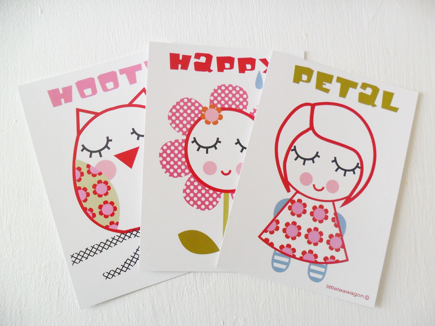 Girls Art Cards - Girl - Owl - Flower Postcard Set