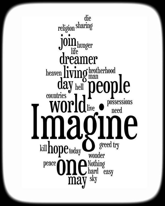 Imagine Lyrics - John Lennon - Word Art Woodblock Print - Gift Idea