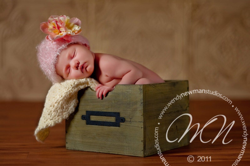 Soft Pink Fuzzy Baby Girl Hat - Newborn Photography Prop