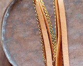 golden tan leather and chain tassel earrings