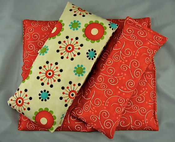 3PC Gift Set Neck Wrap Back Pack Eye Pillow Organic Flaxseed Rice Lavender Scented Frolic Cosmic Flowers