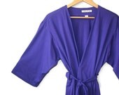 Womens Kimono Style Robe. Purple. 100 Percent Organic Jersey.  Knee Length.