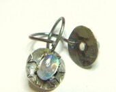 Moonstone Earrings Sterling Circle Star Antiqued