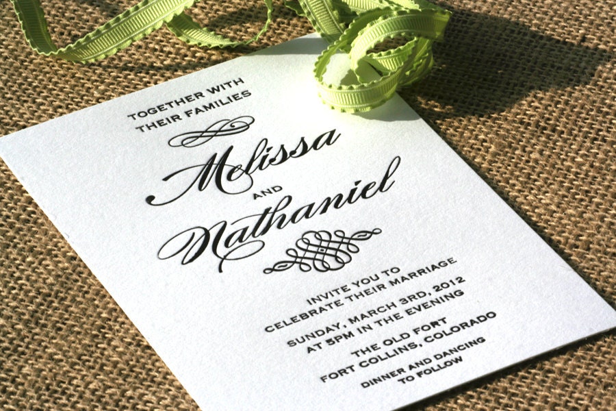 Elegant Letterpress Wedding Invitation With Script Fonts and Flourish Design, customizable