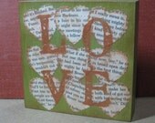 LOVE and Hearts Original Art Block Vintage Paper Collage