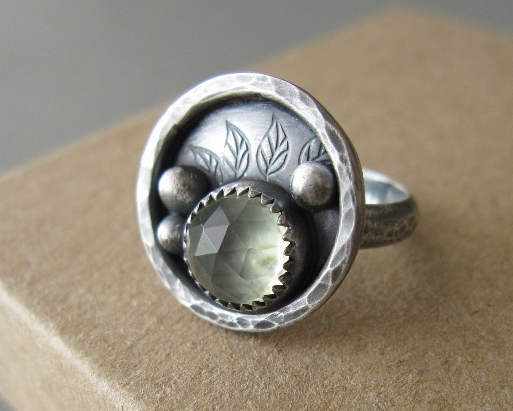 Sterling Silver Green Leaf Prehnite Ring Size 5.5