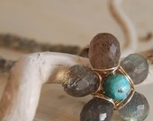 Labradorite Turquoise flower Pendant Necklace Sterling Silver
