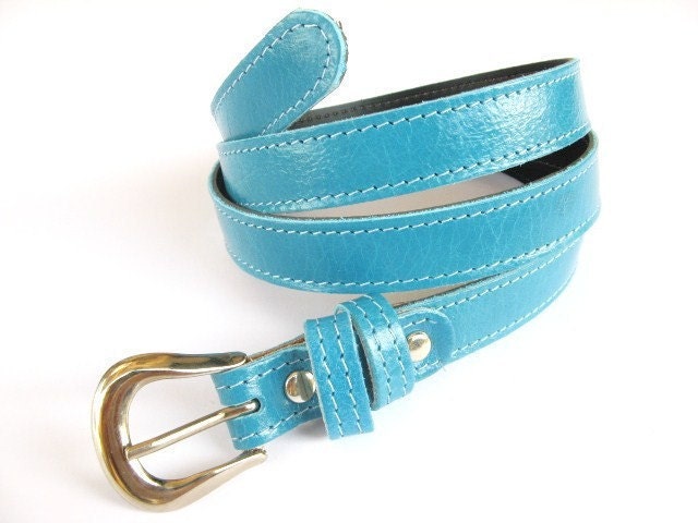TEAL / AQUA BLUE Skinny leather belt