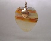 Antique Victorian Pendant 14k Gold Scottish Agate Heart Vintage 1860s Jewelry