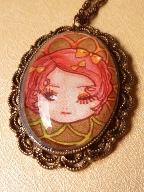 Art Glass Pendant Necklace - Rolling Tropics, Ox-coppertone 24"