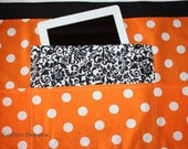 iPad Apron Art Craft Vendor Teacher Black White Damask Orange Polka Dots Fabric (4 Pockets)