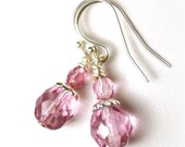 Pink Glass Earrings - Czech Glass and Sterling Silver Cotton Candy Pink Fashion Jewelry